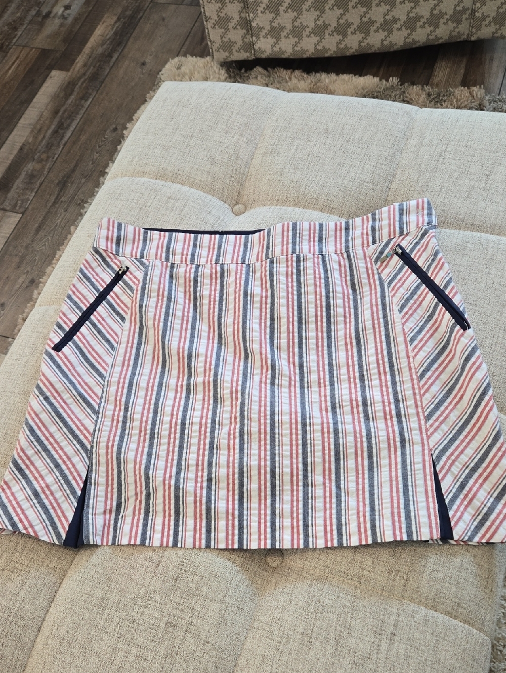 Izod Golf Striped Skort in Red, Blue, and White Seersucker